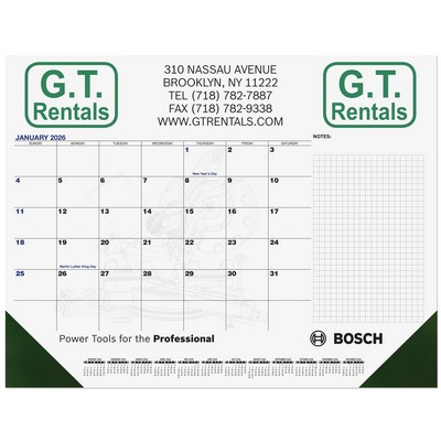 Blue & Black Calendar Desk Pad w/Side Note Lines & 2 Color Imprint (21 ¾"x 17")