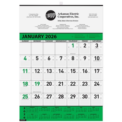 Green Contractor Calendar w/1 Color Imprint (18"x 25")