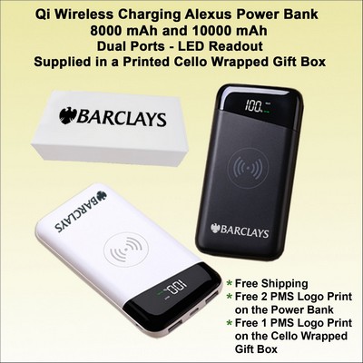 Qi Wireless Charging Alexus Powerbank 10000mAh 2 Ports Cello Wrapped Printed Box