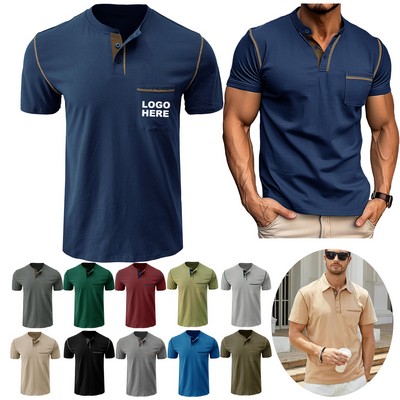Custom Golf Tee Men's Short Sleeve Henley Shirt with Pocket
