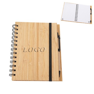 Bamboo Spiral Notebook With Pen