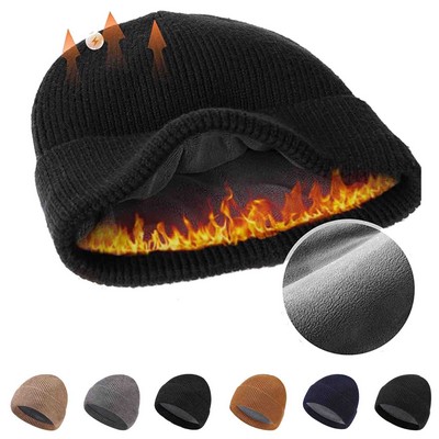 Winter Warm Earflap Hat Thick Fleece Lined Beanie With Ear Cover Stretchy Watch Skull Cap