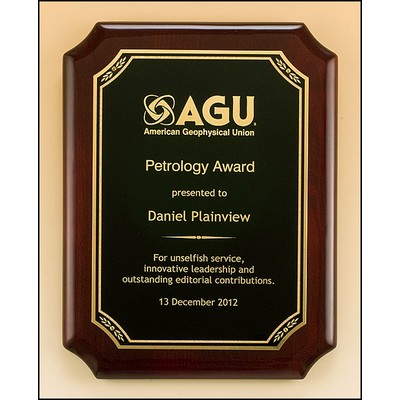 Rosewood Piano Finish Plaque with Gold Florentine Border Plate , 11 x 15"