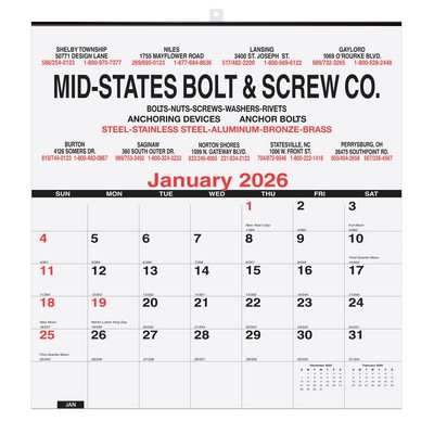 Deluxe Wall Pad Calendar w/1 Color Imprint