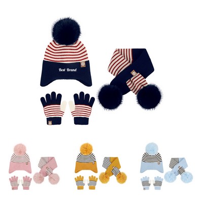 Kids Hat, Scarf & Snow Gloves 3 - Piece Set