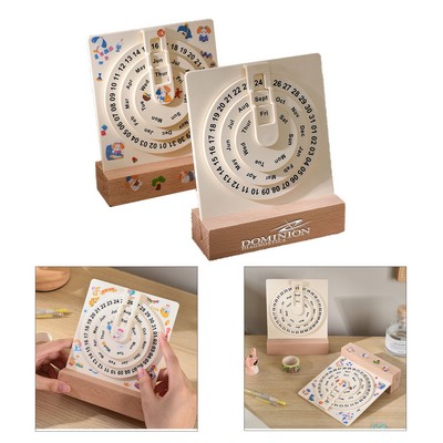 Wooden Perpetual Calendar With Disc Display For Desk