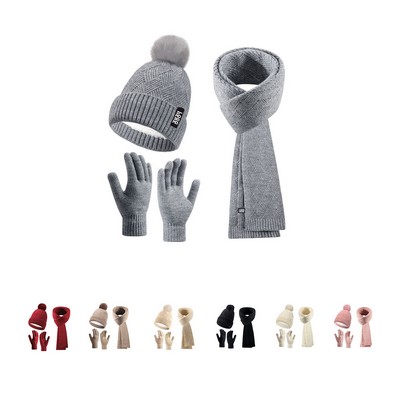 Knit Winter Hat Scarf Gloves Set