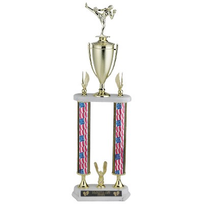 25 ½" Two-Column Stars & Stripes Trophy w/Eagle Trim & Cup, Takes Figure