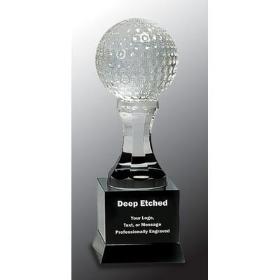 9" Crystal Golf Ball on Black Pedestal Base Crystal Award