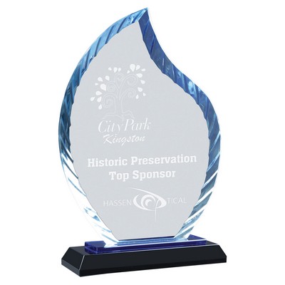 8" Blue Flame Accent Glass on Black Base