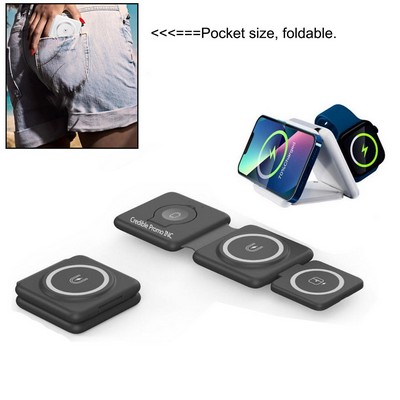 Mini Compact 3" 1 Foldable Magnetic Phone Wireless Charger Station Or Charger Pad