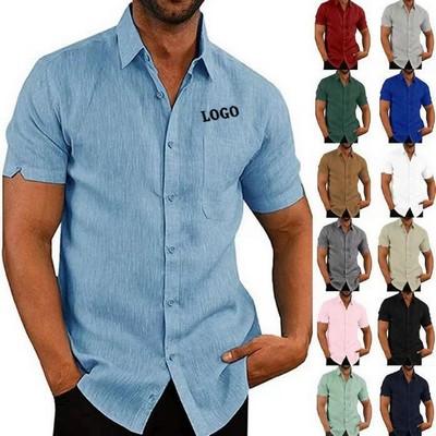 Men's Linen Short Sleeved Casual Shirt