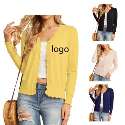 Ladies V-Neck Button Cardigan Sweaters