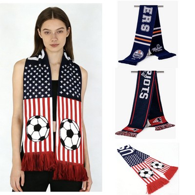 Two-Tone Stadium Knit Scarf with Tassels