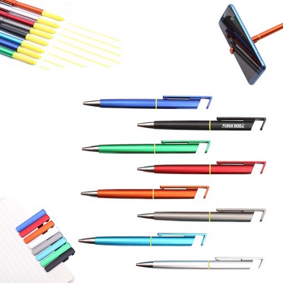 Phone Stand Ballpoint Pen w/Highlighter & Twist-Activation