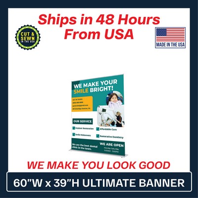 60"W x 39"H Ultimate Retractable Banner Kit (Package)-(No-Curl Hybrid Media) Printed in USA