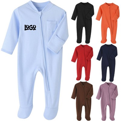 Baby Unisex Pajamas with Mitten Cuffs and Zipper