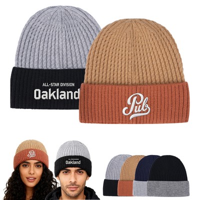 Unisex Two-Tone Cuffed Knit Beanie With Custom Logo