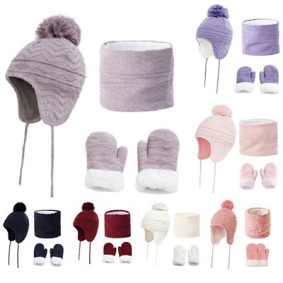 3-Pack Kids Winter Warm Beanie Hat Neck Warmer Gloves Set
