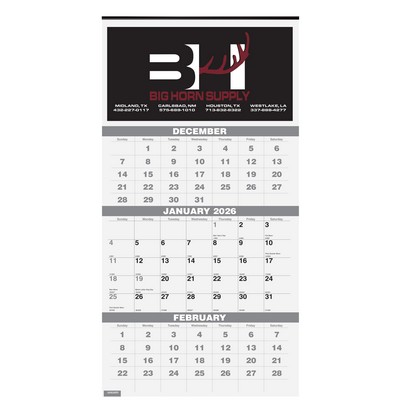 3 Months at a Glance Wall Calendar w/2 Color Imprint (12 ¼"x 25")