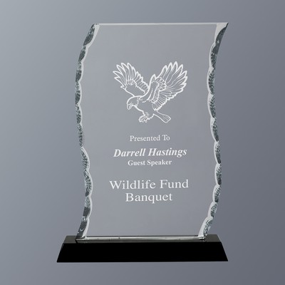 Clear Scroll Facet Glass on Black Crystal Base, Medium (5-3/4"x 8-1/4"H)