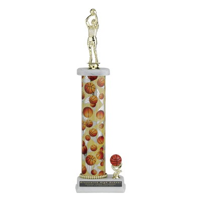 16" Single Column Basketball Trophy w/Basketball & Figure