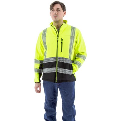Majestic 75-1373 High Visibility Water Resistant Softshell Jacket and Liner, Yellow w/Black Bottom A