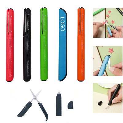 Multifunction Ballpoint Pen with Folding Scissor and Ruler